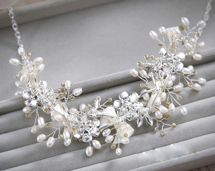 Luxury Wedding Jewellery Porcelain Pearl Flower Crystal Rhinestone Bridal Necklace Earrings Sets