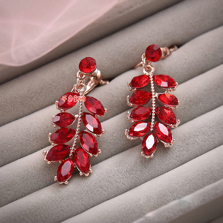 Luxury Wedding Jewellery Red Crystal Beads Flower Rhinestone Bridal Headband Earrings Necklace Sets