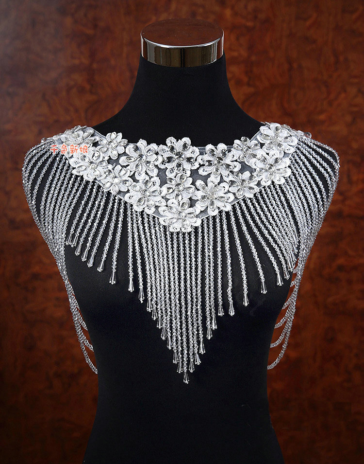 Luxury Wedding Jewelry Crystal Beads By hand Lace Flower Bridal Necklace Tassel Shoulder Accessories