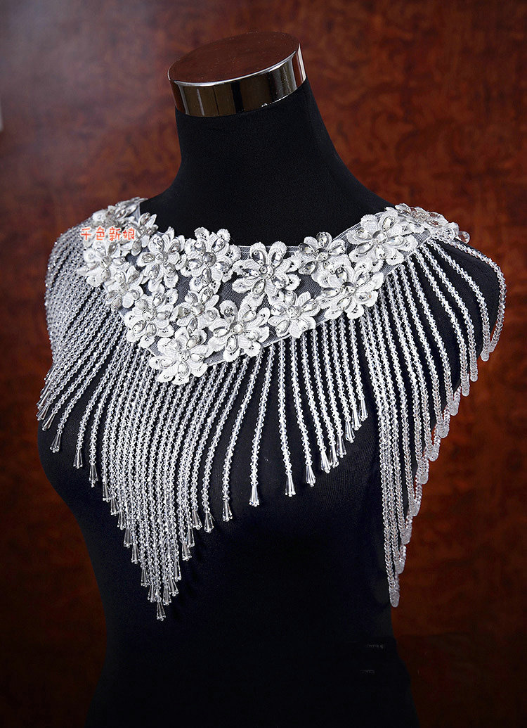 Luxury Wedding Jewelry Crystal Beads By hand Lace Flower Bridal Necklace Tassel Shoulder Accessories