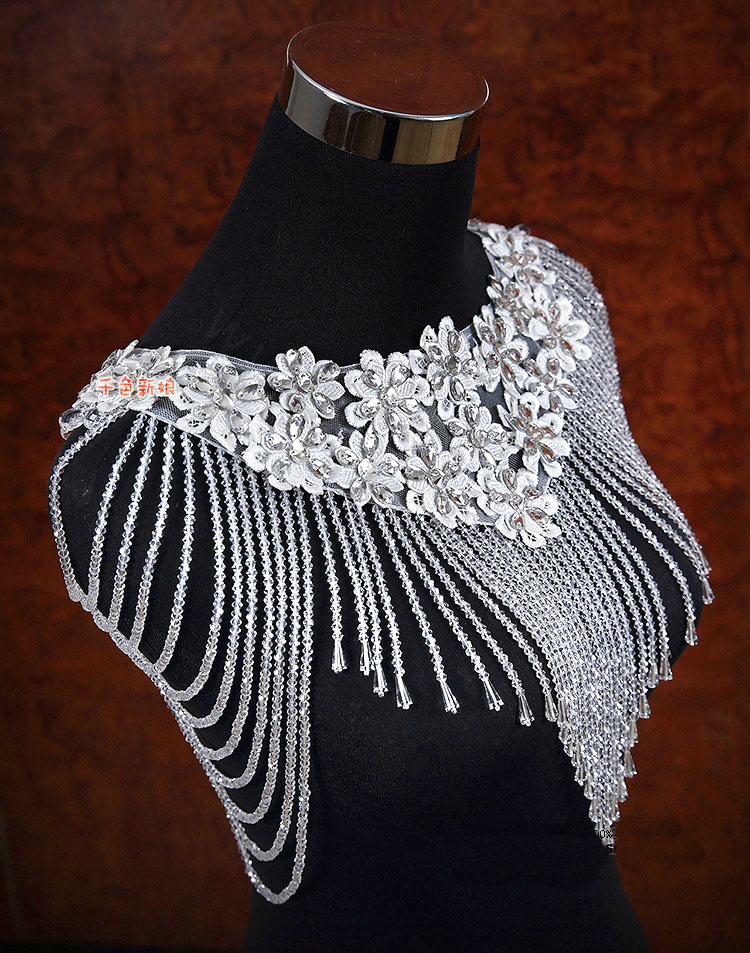 Luxury Wedding Jewelry Crystal Beads By hand Lace Flower Bridal Necklace Tassel Shoulder Accessories