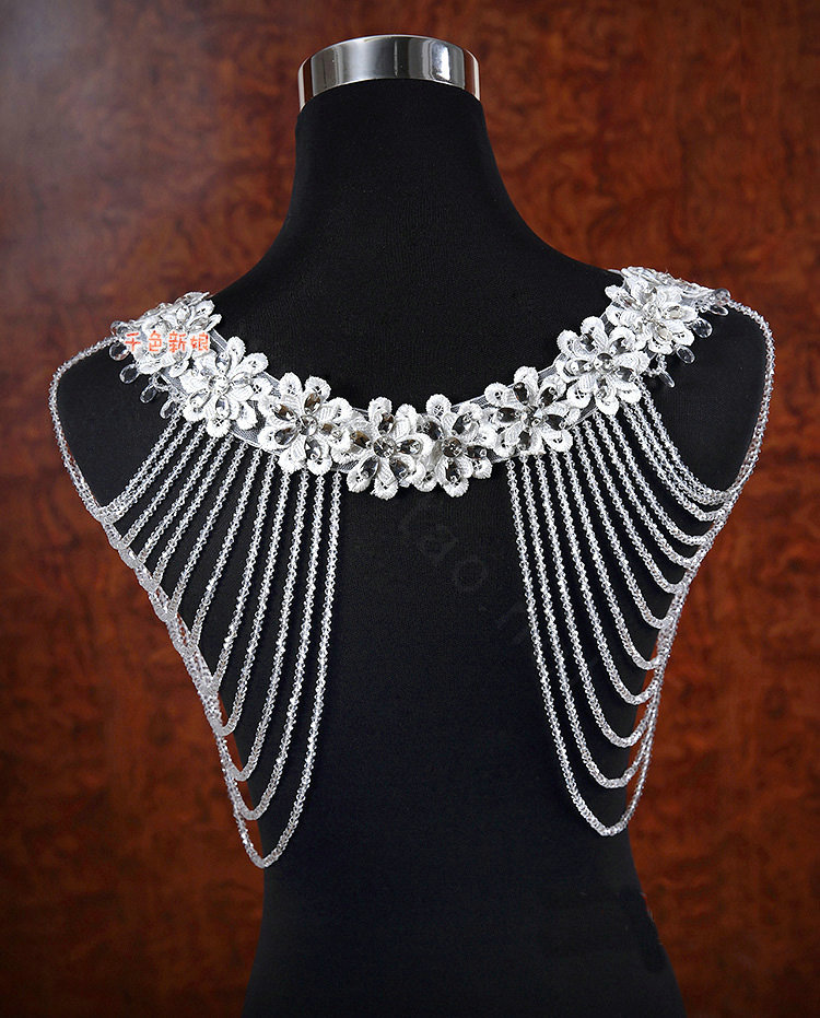 Luxury Wedding Jewelry Crystal Beads By hand Lace Flower Bridal Necklace Tassel Shoulder Accessories