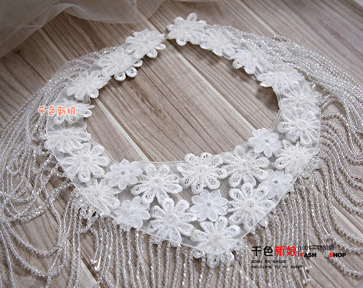 Luxury Wedding Jewelry Crystal Beads By hand Lace Flower Bridal Necklace Tassel Shoulder Accessories