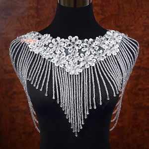 Luxury Wedding Jewelry Crystal Beads By hand Lace Flower Bridal Necklace Tassel Shoulder Accessories