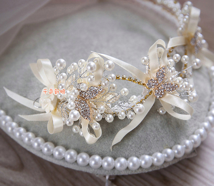 Luxury Wedding Jewelry Sets By hand Lace Pearl Crystal Flower Headband & Earrings & Bridal Necklace