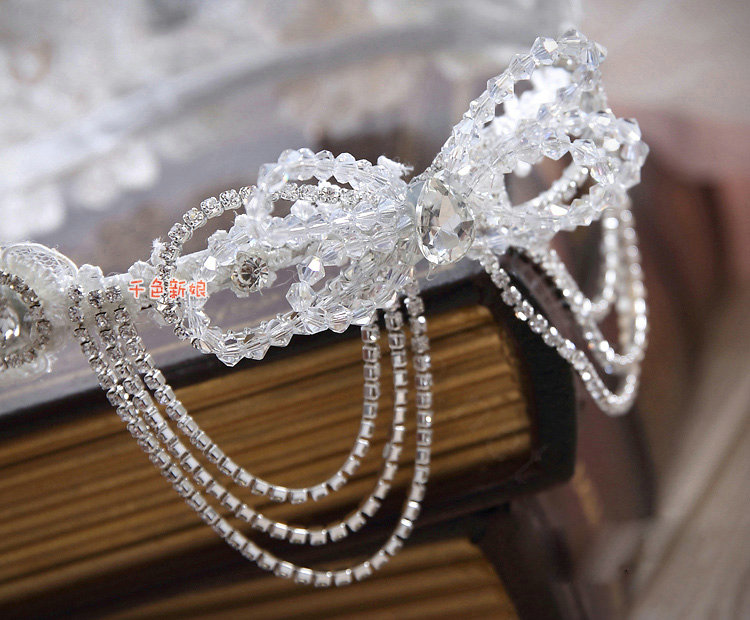 Luxury Wedding Rhinestone By hand Crystal Flower Tassel Tiaras Bridal Crown Hair Accessories