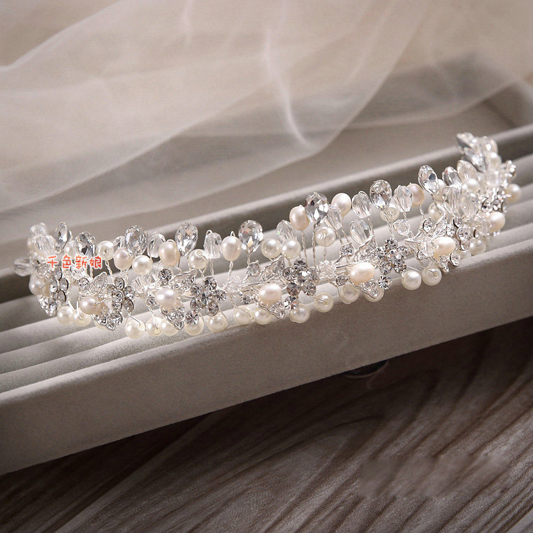 Luxury Wedding Rhinestone Pearl By hand Crystal Beads Flower Tiaras Bridal Crown Hair Accessories