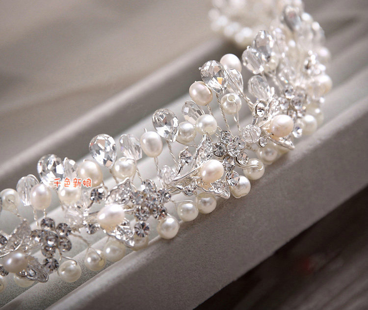 Luxury Wedding Rhinestone Pearl By hand Crystal Beads Flower Tiaras Bridal Crown Hair Accessories