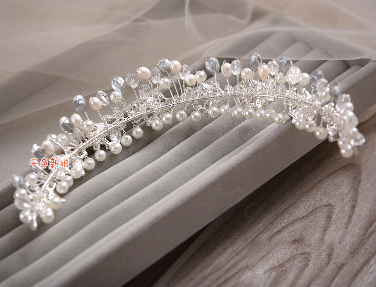 Luxury Wedding Rhinestone Pearl By hand Crystal Beads Flower Tiaras Bridal Crown Hair Accessories
