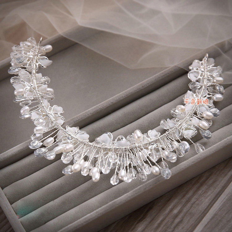 Luxury Wedding Rhinestone Pearl Crystal Beads Lace Flower Tiaras Bridal Crown Hair Accessories
