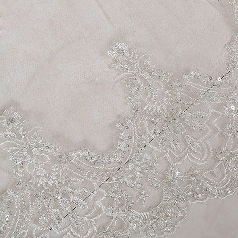 Luxury White Lace Flower Edge Tulle Sequins Custom 3M Long Bridal Wedding Veil With Comb