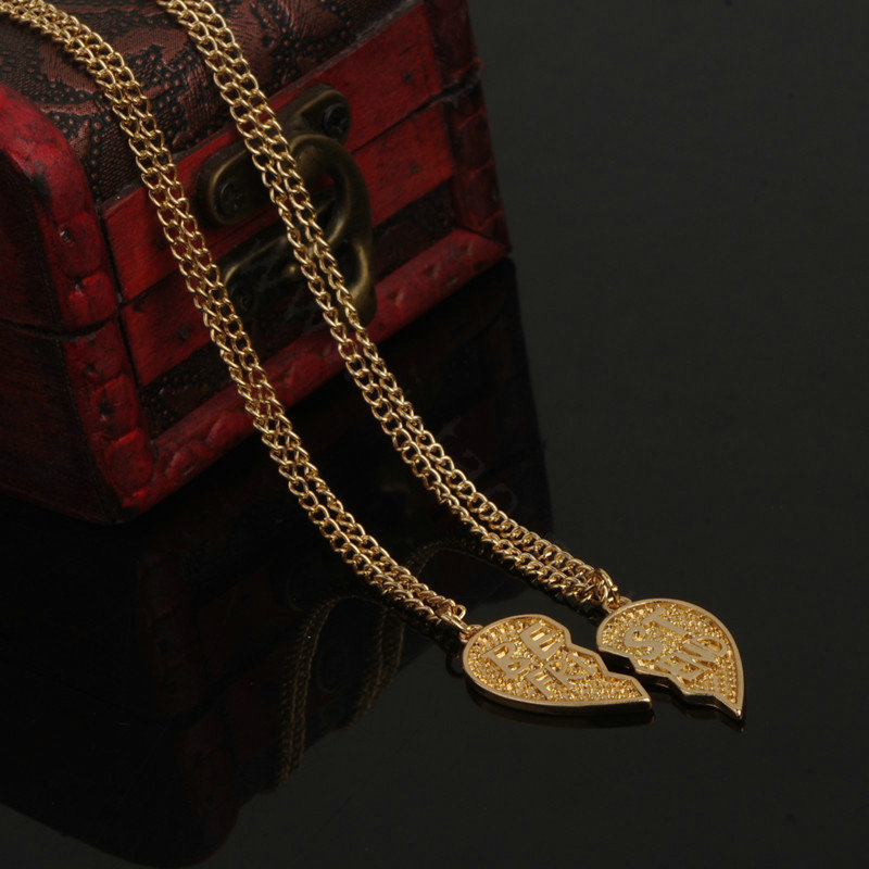 New Fashion Women Lovers Gold-plated Metal Bestfriend Heart Necklace Clavicle Chain Detachable