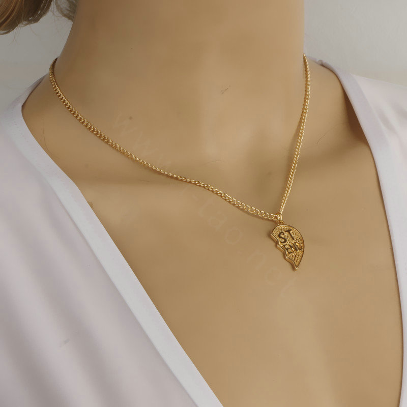 New Fashion Women Lovers Gold-plated Metal Bestfriend Heart Necklace Clavicle Chain Detachable