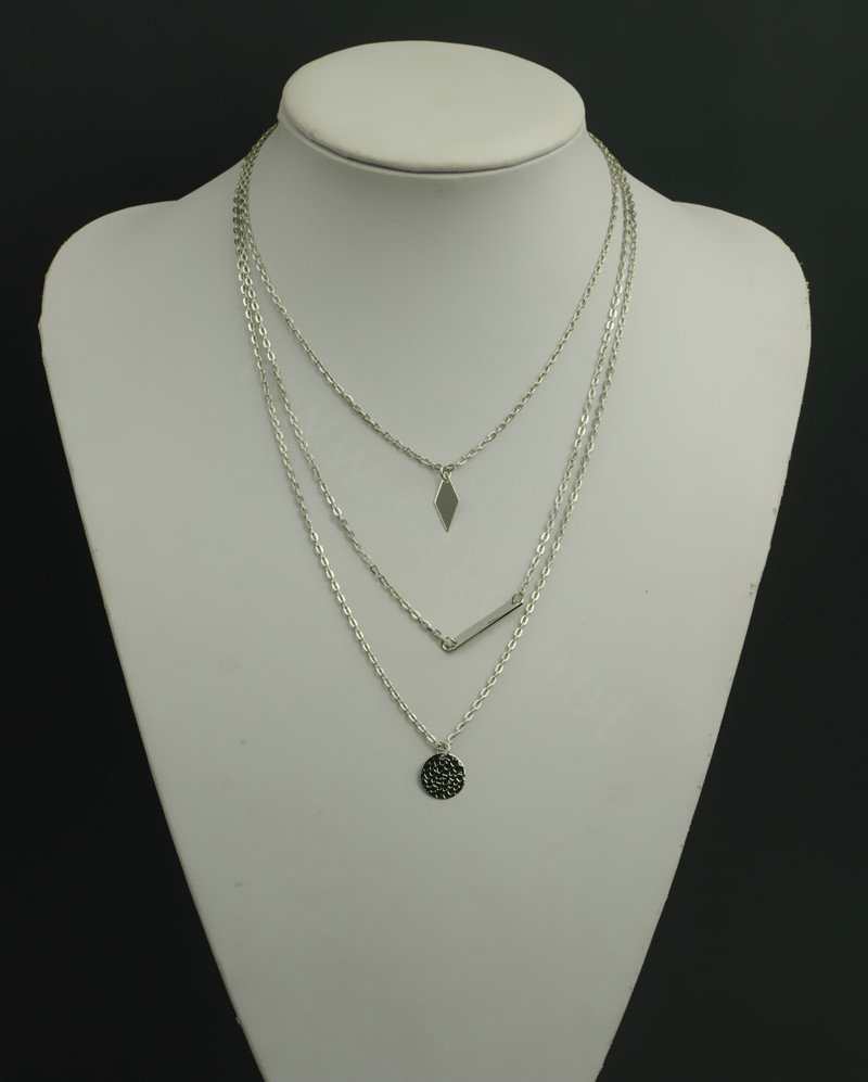 New Fashion Women Multi layer Silver Gold-plated Rhombus Sheet Metal Sequins Necklace Clavicle Chain