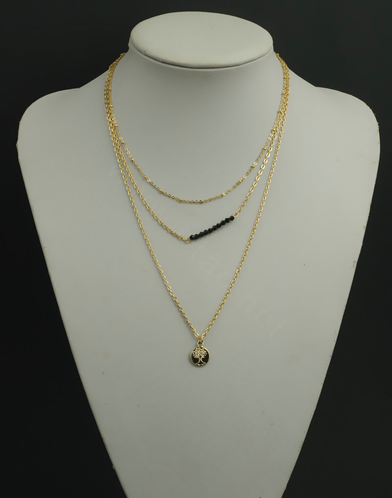 New Retro Women Gold-plated Multi layer Black Crystal Beads Metal Sequins Necklace Clavicle Chain
