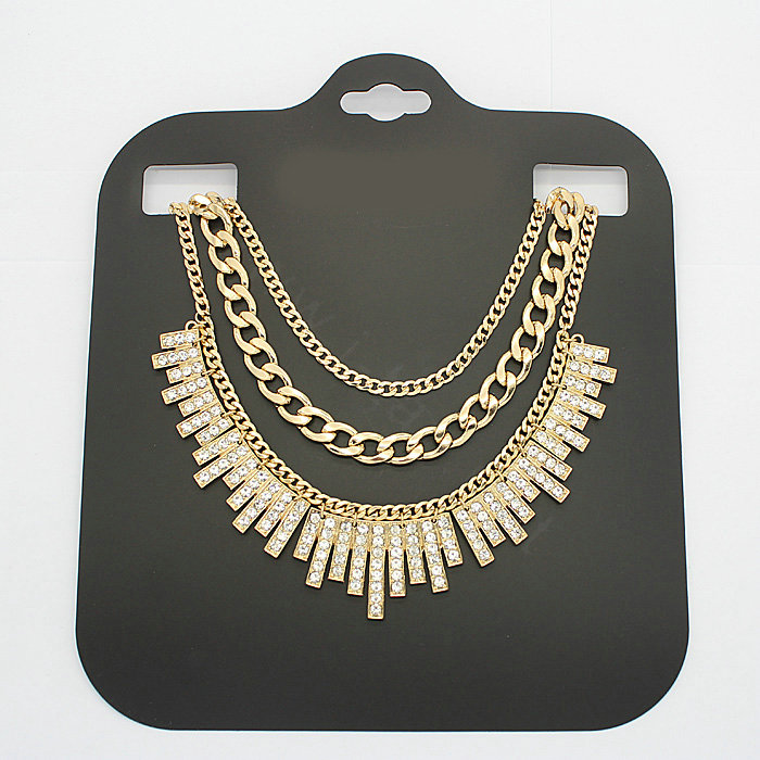 New Women Gold-plated Exaggeration Unique Crystal Diamond Multi layer Metal Bib Necklace Clavicle Chain