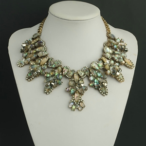 New Women Retro Fashionable Exaggeration Leopard Rhinestone Shell Flower Bib Necklace Clavicle Chain