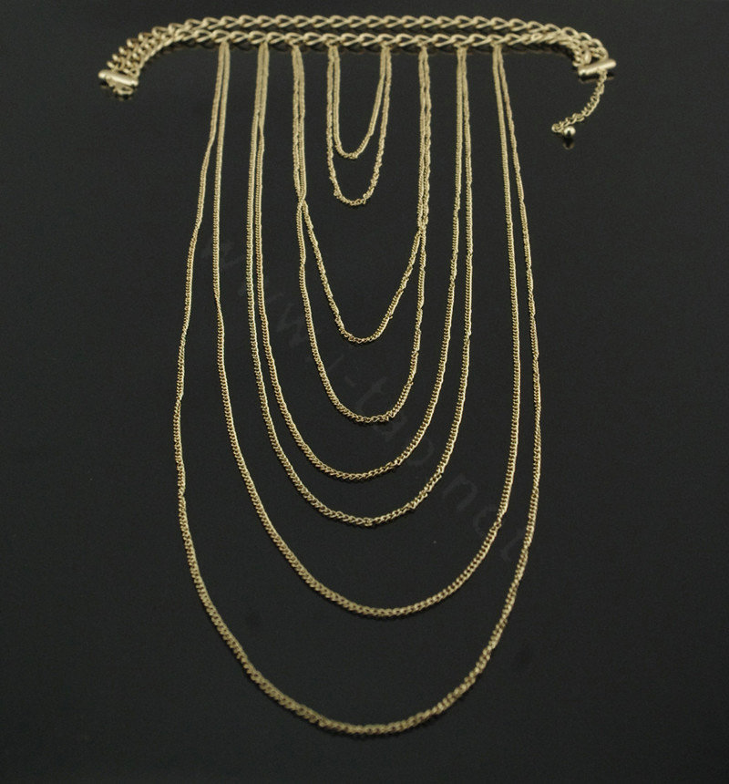 Personality Alloy Gold Plated Body Chain Layering Bodychain Punk Tassel Necklace Girlfriend Gift