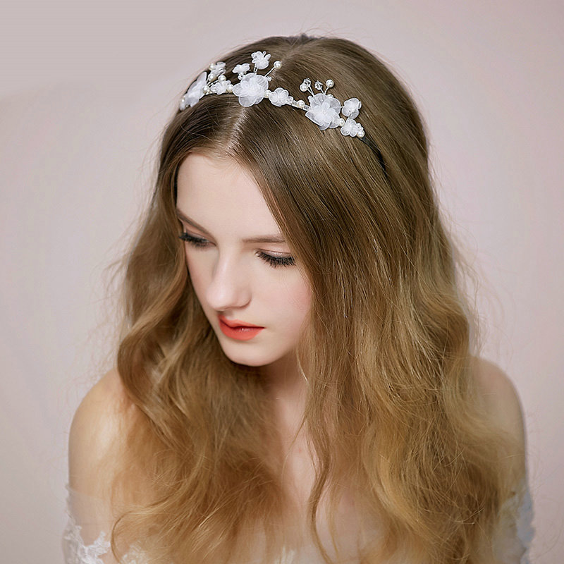 Retro Bridal Wedding Alloy Pearl Flower Hair Hoop Rhinestone Crystal Bride Headband Accessories