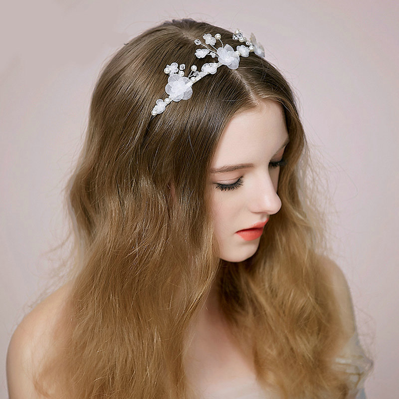 Retro Bridal Wedding Alloy Pearl Flower Hair Hoop Rhinestone Crystal Bride Headband Accessories