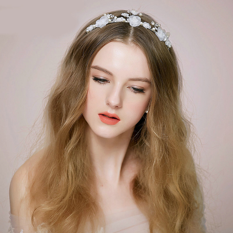 Retro Bridal Wedding Alloy Pearl Flower Hair Hoop Rhinestone Crystal Bride Headband Accessories