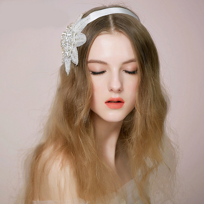 Retro Bridal Wedding Big Flower Rhinestone Crystal Bride Ribbon Headband Hair Accessories