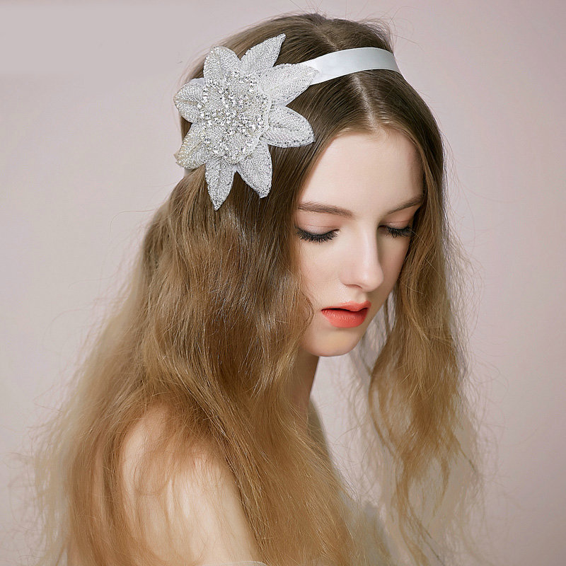 Retro Bridal Wedding Big Flower Rhinestone Crystal Bride Ribbon Headband Hair Accessories