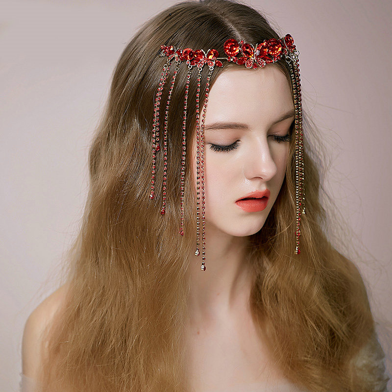 Retro Bridal Wedding Butterfly Rhinestone Crystal Tassel Bride Headband Hair Accessories