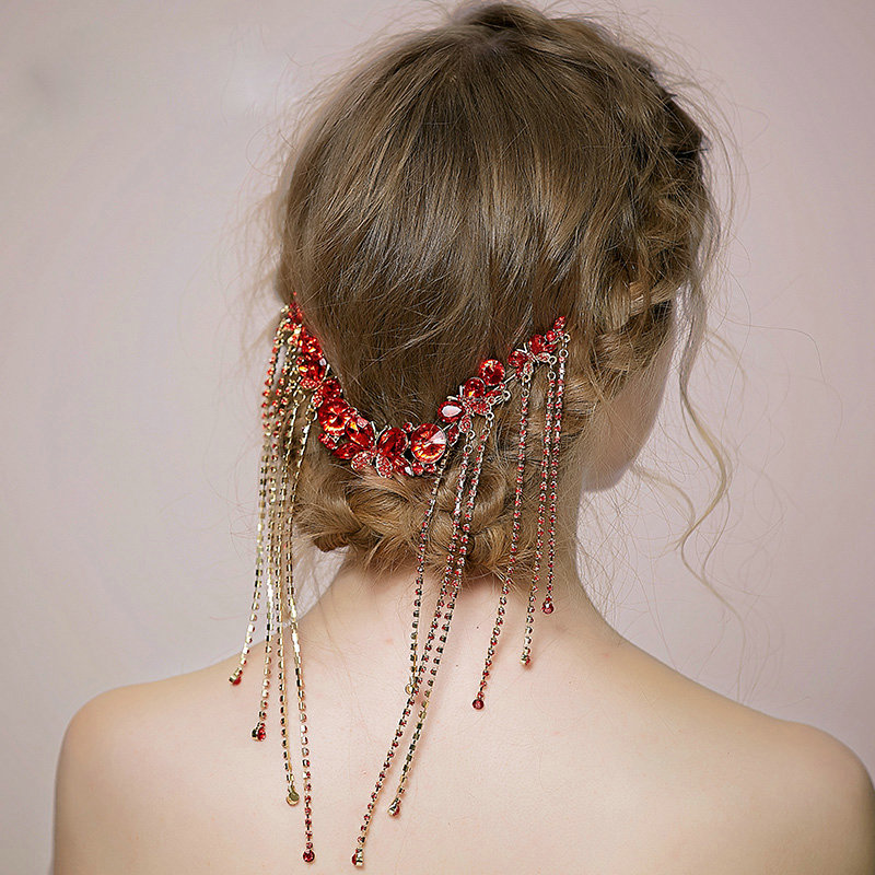 Retro Bridal Wedding Butterfly Rhinestone Crystal Tassel Bride Headband Hair Accessories