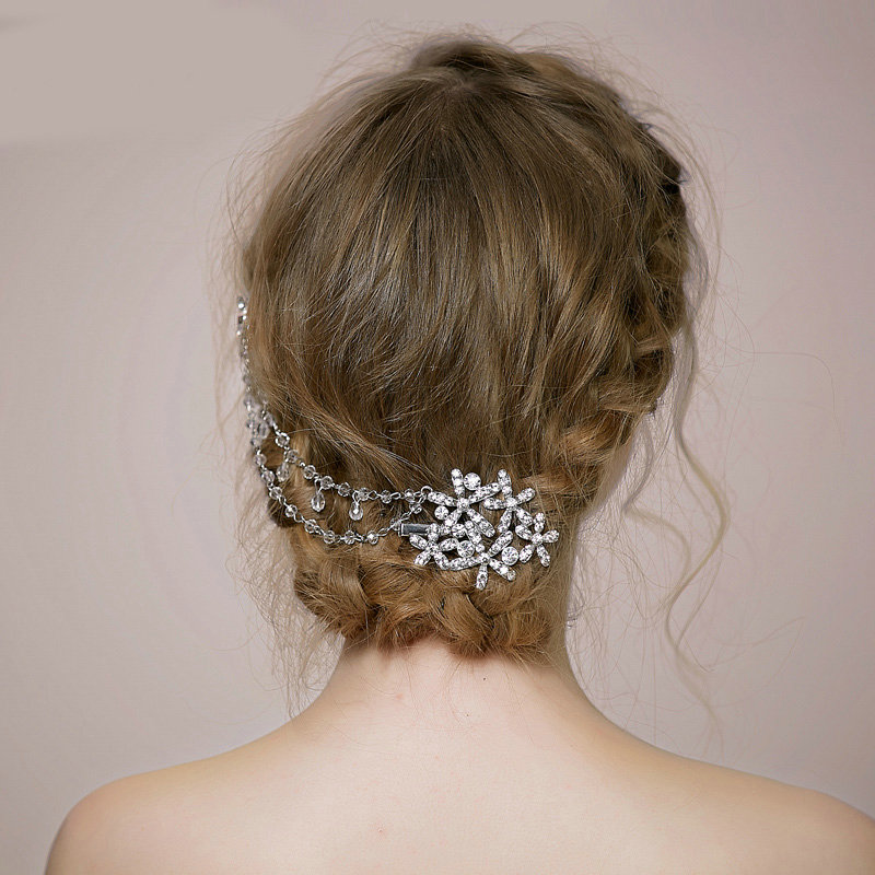 Retro Bridal Wedding Flower Rhinestone Crystal Bead Tassel Bride Headband Hair Clip Accessories