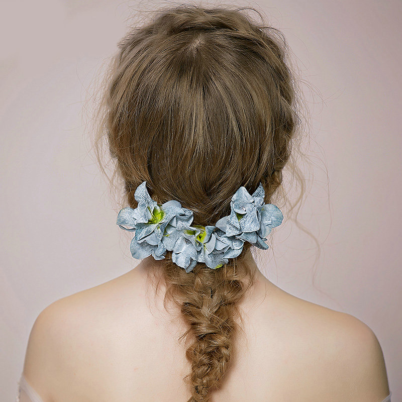 Retro Bridal Wedding Forest girl Blue Cloth Floral Rhinestone Crystal Bride Headband Hair Clip Accessories