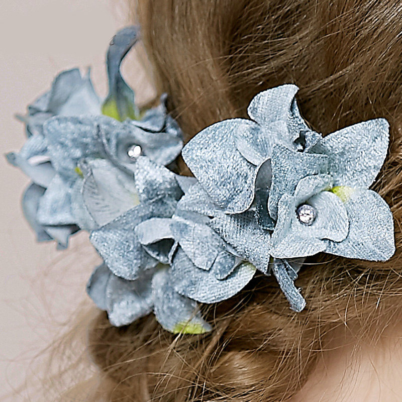 Retro Bridal Wedding Forest girl Blue Cloth Floral Rhinestone Crystal Bride Headband Hair Clip Accessories