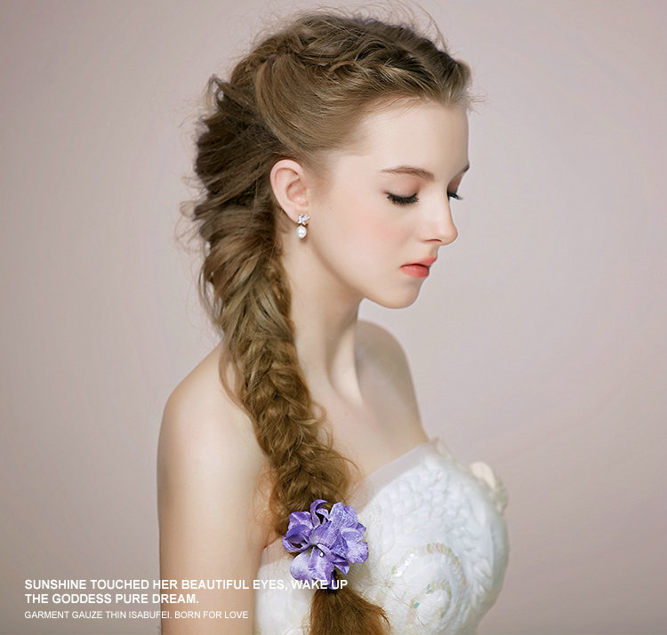Retro Bridal Wedding Forest girl Purple Cloth Floral Rhinestone Crystal Bride Headband Hair Clip Accessories