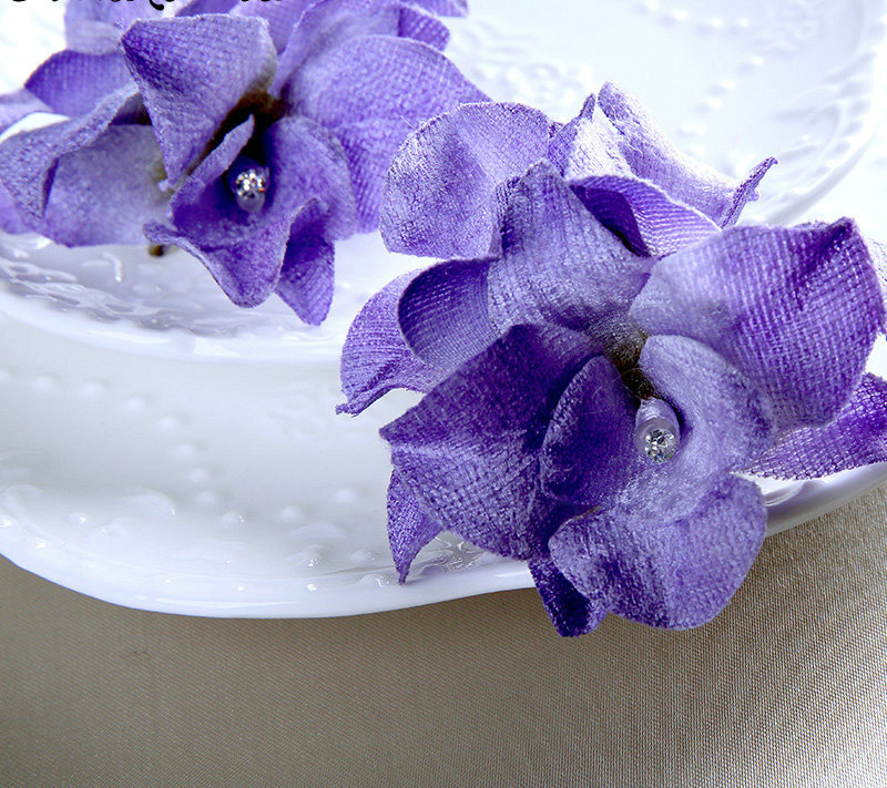 Retro Bridal Wedding Forest girl Purple Cloth Floral Rhinestone Crystal Bride Headband Hair Clip Accessories
