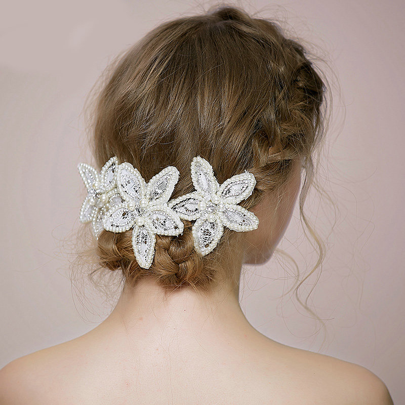 Retro Bridal Wedding Lace Pearl Bead Flower Rhinestone Crystal Bride Headband Hair Accessories