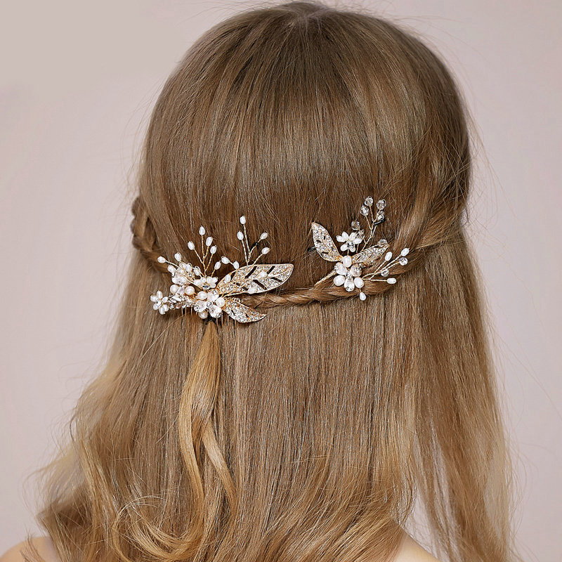 Retro Bridal Wedding Pearl Alloy Floral Leaf Rhinestone Crystal Bride Headband Hair Accessories