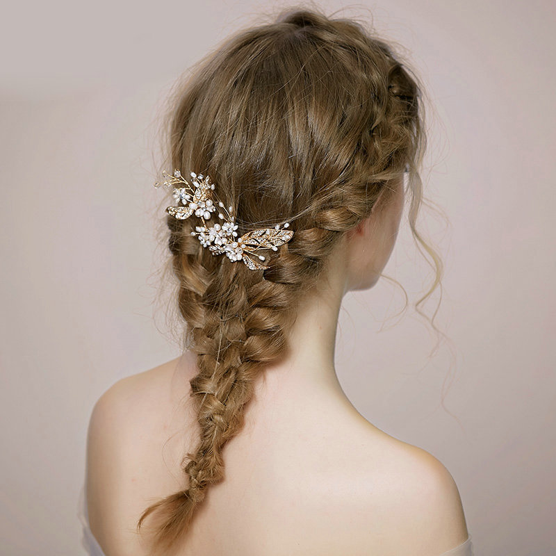 Retro Bridal Wedding Pearl Alloy Floral Leaf Rhinestone Crystal Bride Headband Hair Accessories
