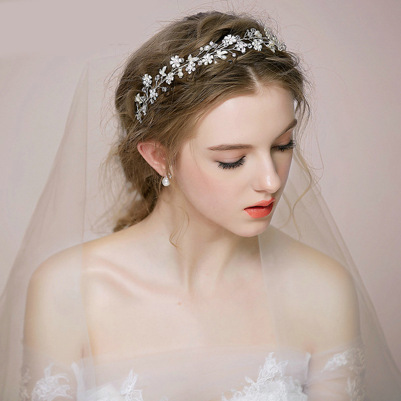 Retro Bridal Wedding Pearl Alloy Floral Rhinestone Crystal Bride Headband Hair Hoop Accessories