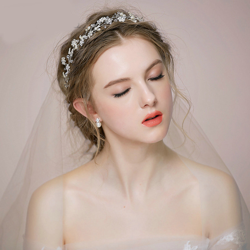 Retro Bridal Wedding Pearl Alloy Floral Rhinestone Crystal Bride Headband Hair Hoop Accessories