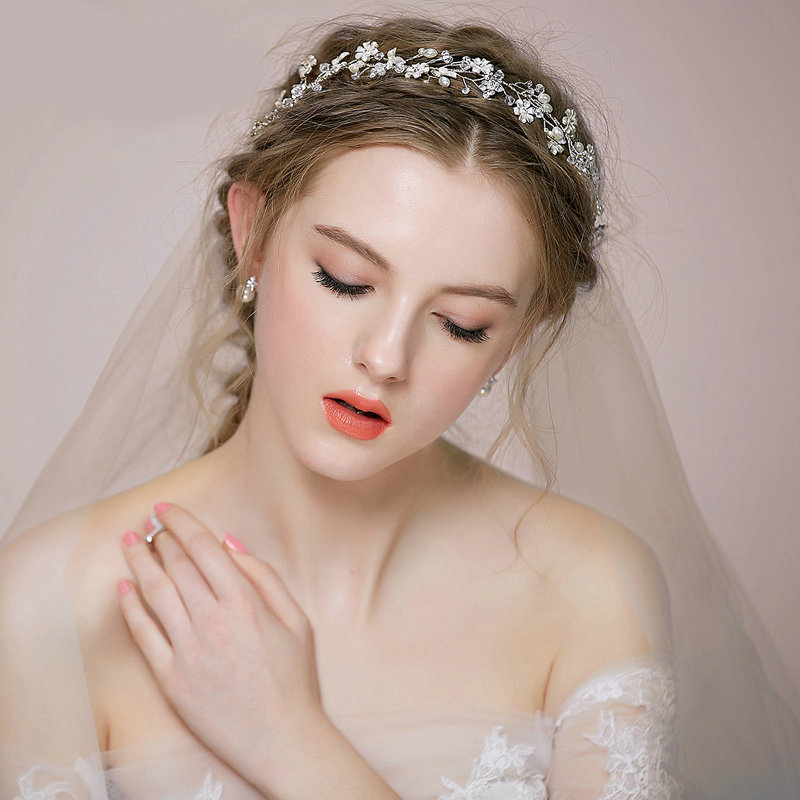 Retro Bridal Wedding Pearl Alloy Floral Rhinestone Crystal Bride Headband Hair Hoop Accessories