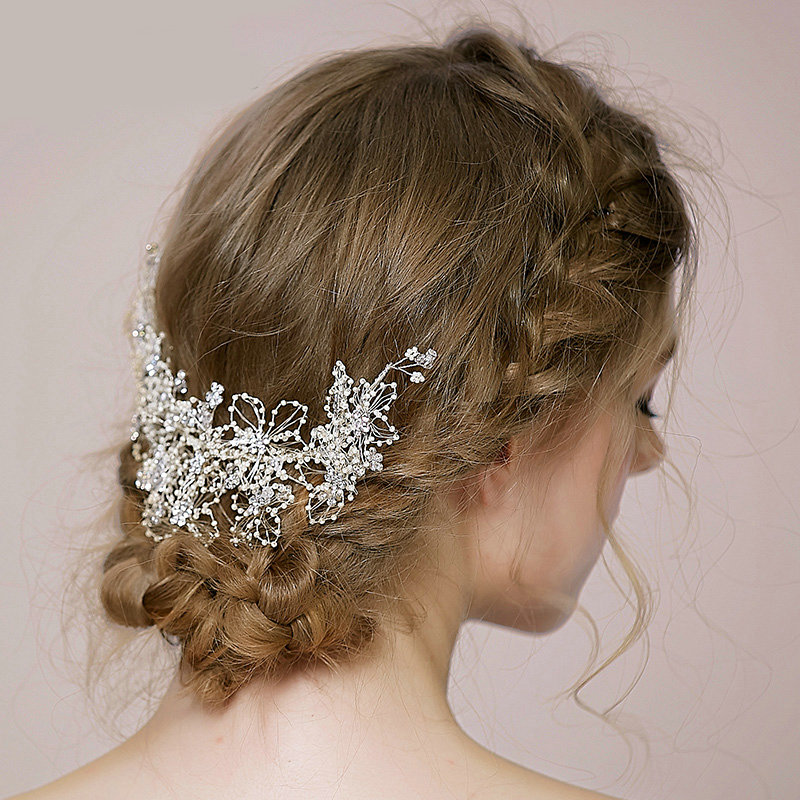 Retro Bridal Wedding Pearl Bead Alloy Floral Rhinestone Crystal Bride Headband Hair Accessories