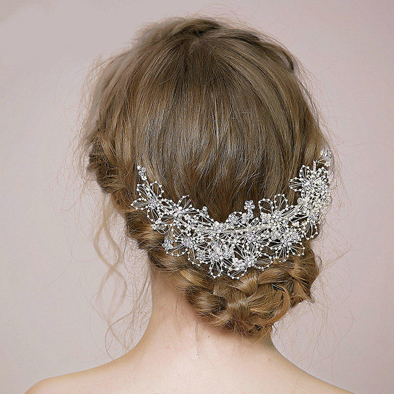 Retro Bridal Wedding Pearl Bead Alloy Floral Rhinestone Crystal Bride Headband Hair Accessories