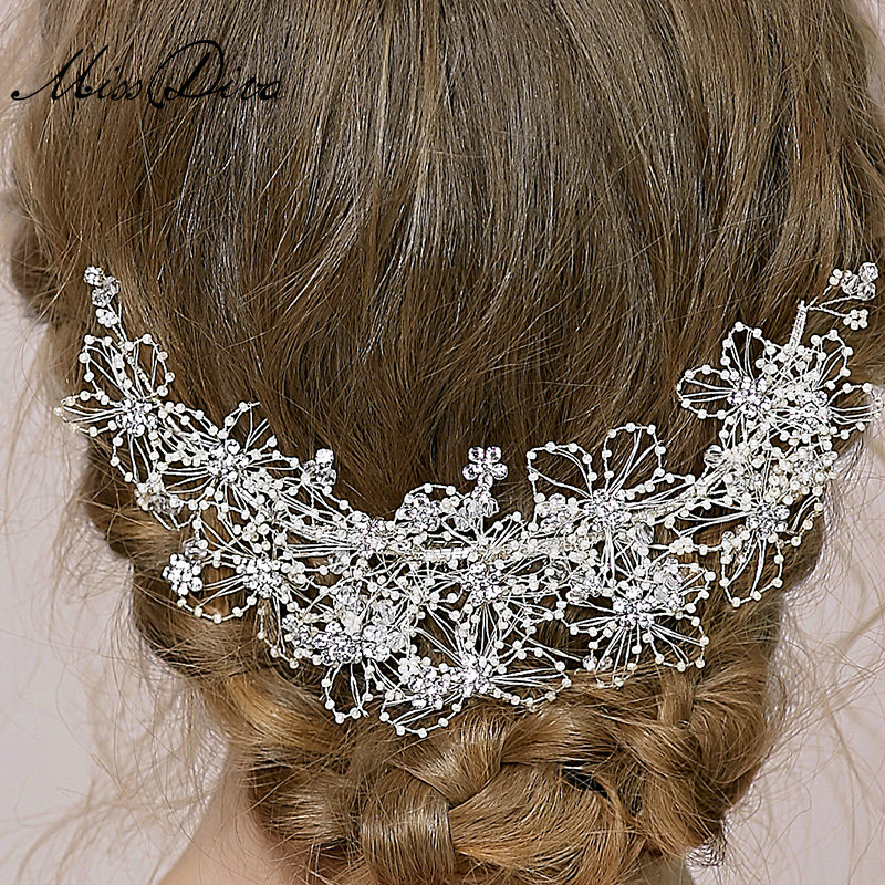 Retro Bridal Wedding Pearl Bead Alloy Floral Rhinestone Crystal Bride Headband Hair Accessories