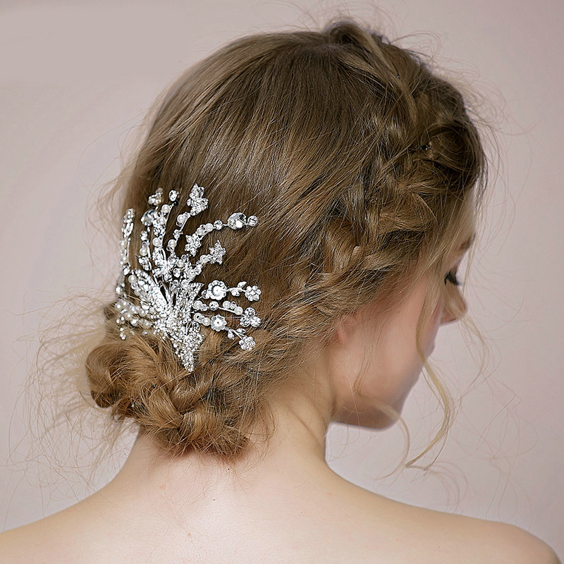 Retro Bridal Wedding Pearl Butterfly Rhinestone Crystal Bead Bride Headband Hair Clip Accessories