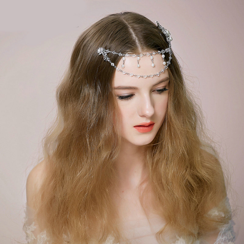 Retro Bridal Wedding Pearl Flower Rhinestone Crystal Bead Tassel Bride Headband Hair Clip Accessories