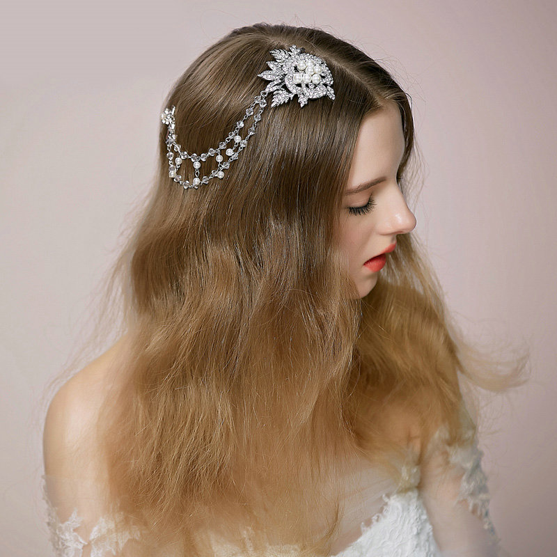 Retro Bridal Wedding Pearl Flower Rhinestone Crystal Bead Tassel Bride Headband Hair Clip Accessories