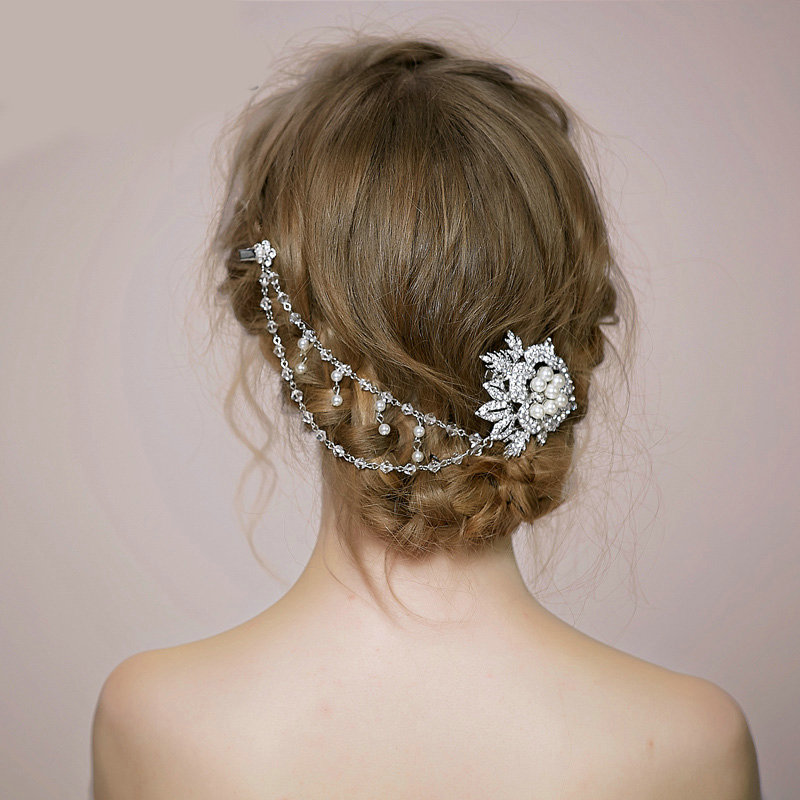 Retro Bridal Wedding Pearl Flower Rhinestone Crystal Bead Tassel Bride Headband Hair Clip Accessories