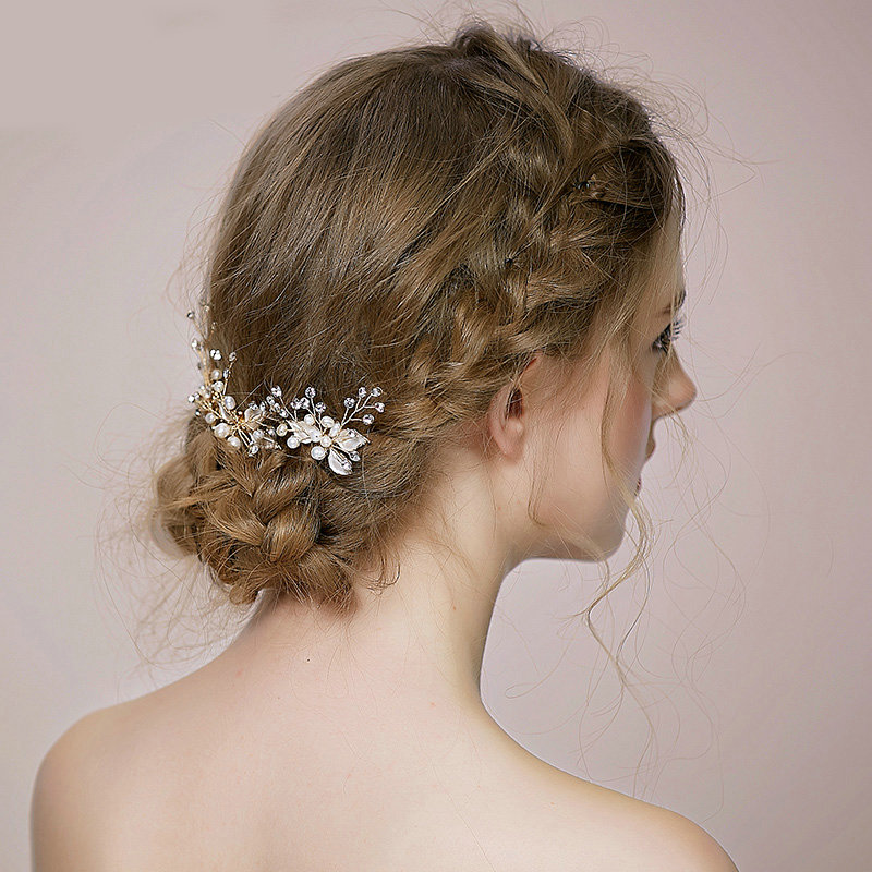 Retro Bridal Wedding Rhinestone Alloy Pearl Clover leaf Crystal Bride Hairpin Hair Accessories