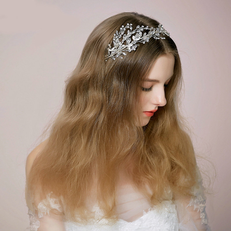 Retro Bridal Wedding Rhinestone Bead Alloy Floral Crystal Bride Headband Hair Accessories