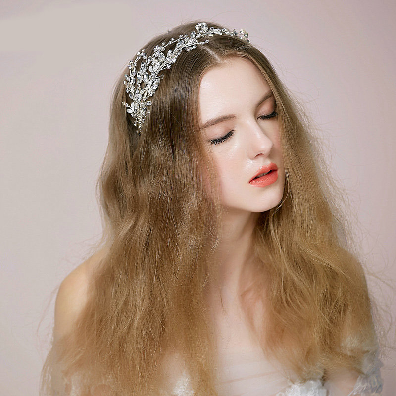 Retro Bridal Wedding Rhinestone Bead Alloy Floral Crystal Bride Headband Hair Accessories